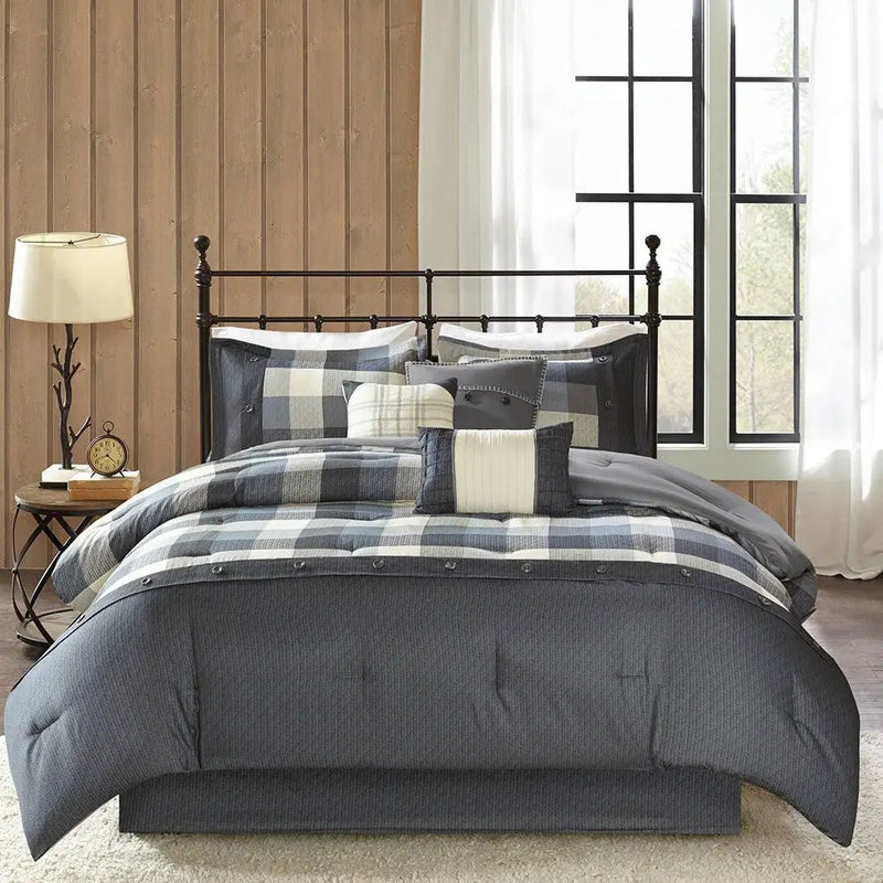 7 Piece Herringbone Comforter Set Grey Queen by HouseOfZazla