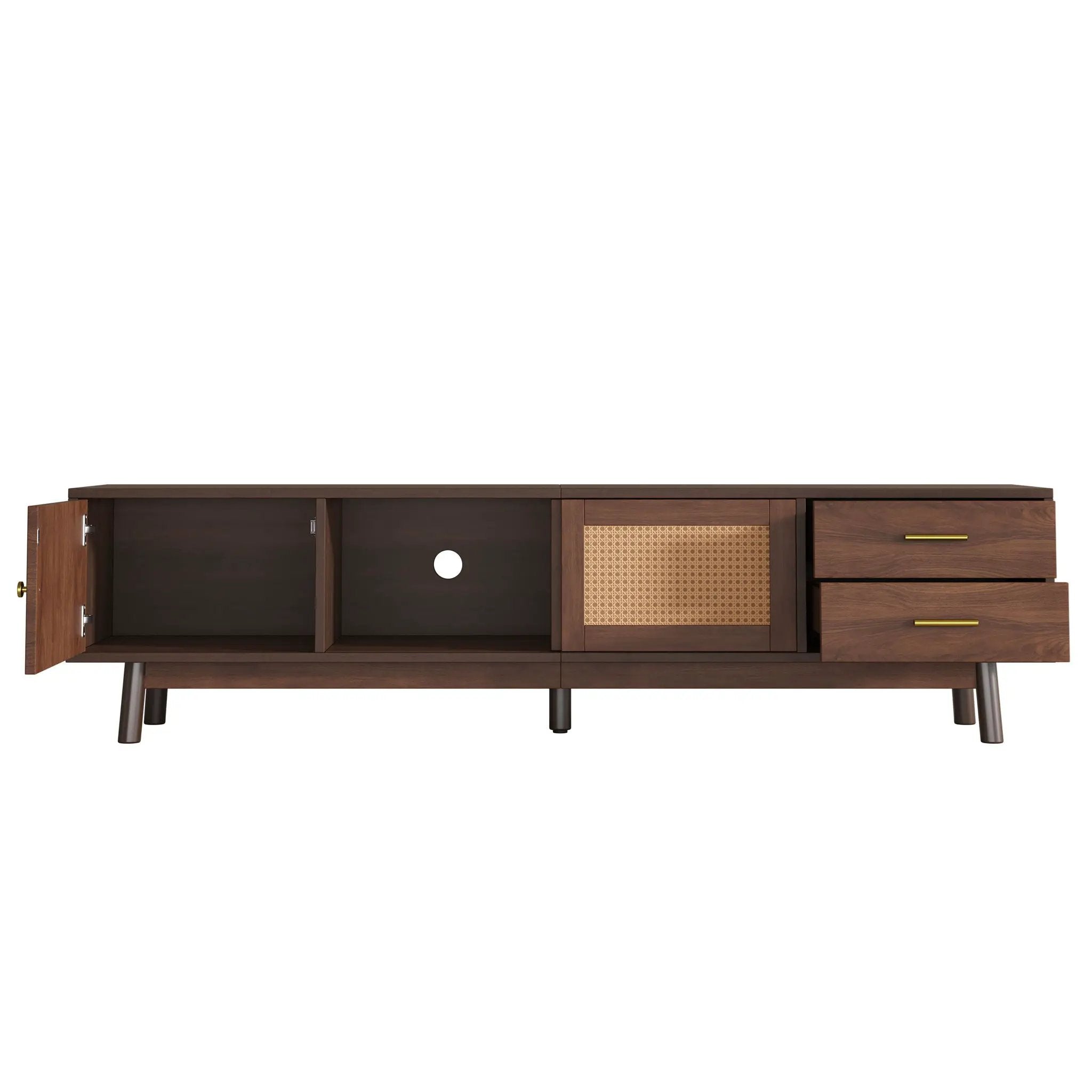 TV Stand For 80" TVs With Sliding Doors And Drawers, Accent Storage Unit - Dark Brown by HouseOfZazla