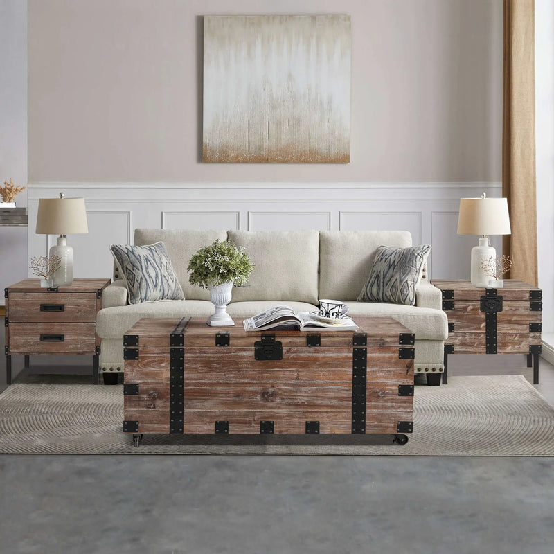 Trunk Table And Side Table With Large Storage Dress Up Your Liviing Room (Set of 3) - Antique Gray by HouseOfZazla