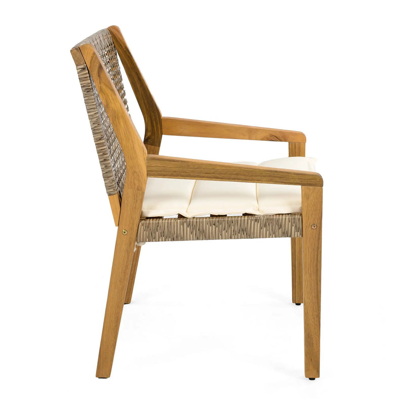 Outdoor Dining Chair Set of 4 - Acacia Wood and Wicker with Cream Cushion by HouseOfZazla