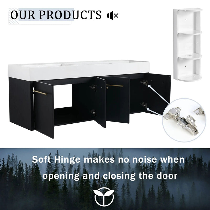 Modern Wall Mounted Bathroom Vanity With Resin Sink And Storage Rack by Unique Piece Furniture