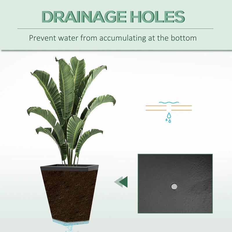 Outsunny - 18", 15.25", 11.75" Tall Planters (Set of 3), Indoor Outdoor Planters With Drainage Holes, Stackable Flower Pots For Garden, Patio, Balcony, Front Door - Gray by Unique Piece Furniture