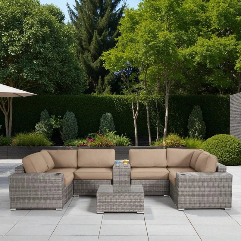 Modern Patio Rattan Sectional Set With Cushions by HouseOfZazla