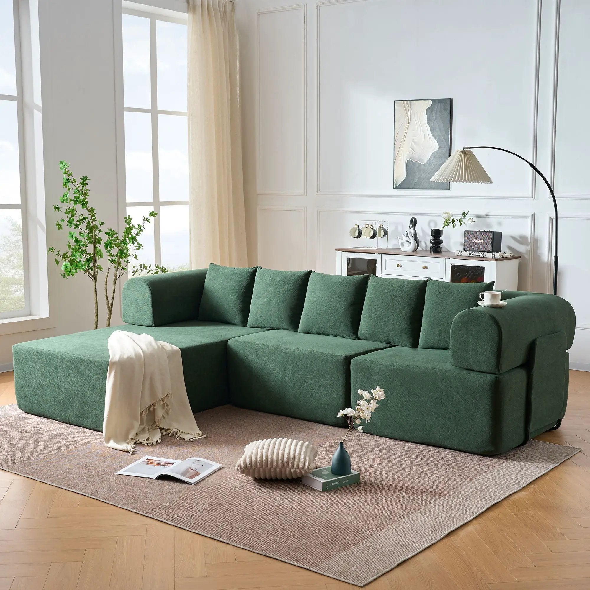Modular L-Shaped Sectional Sofa With Deep Seat, Movable Chaise & 5 Pillows by HouseOfZazla