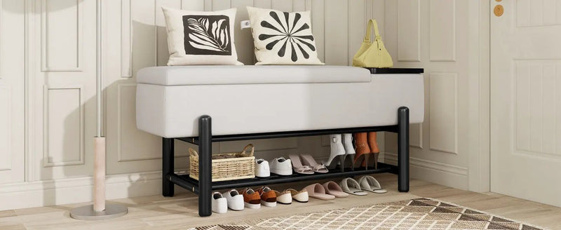 TREXM Farmhouse Upholstered Storage Bench with Hidden Compartment by HouseOfZazla