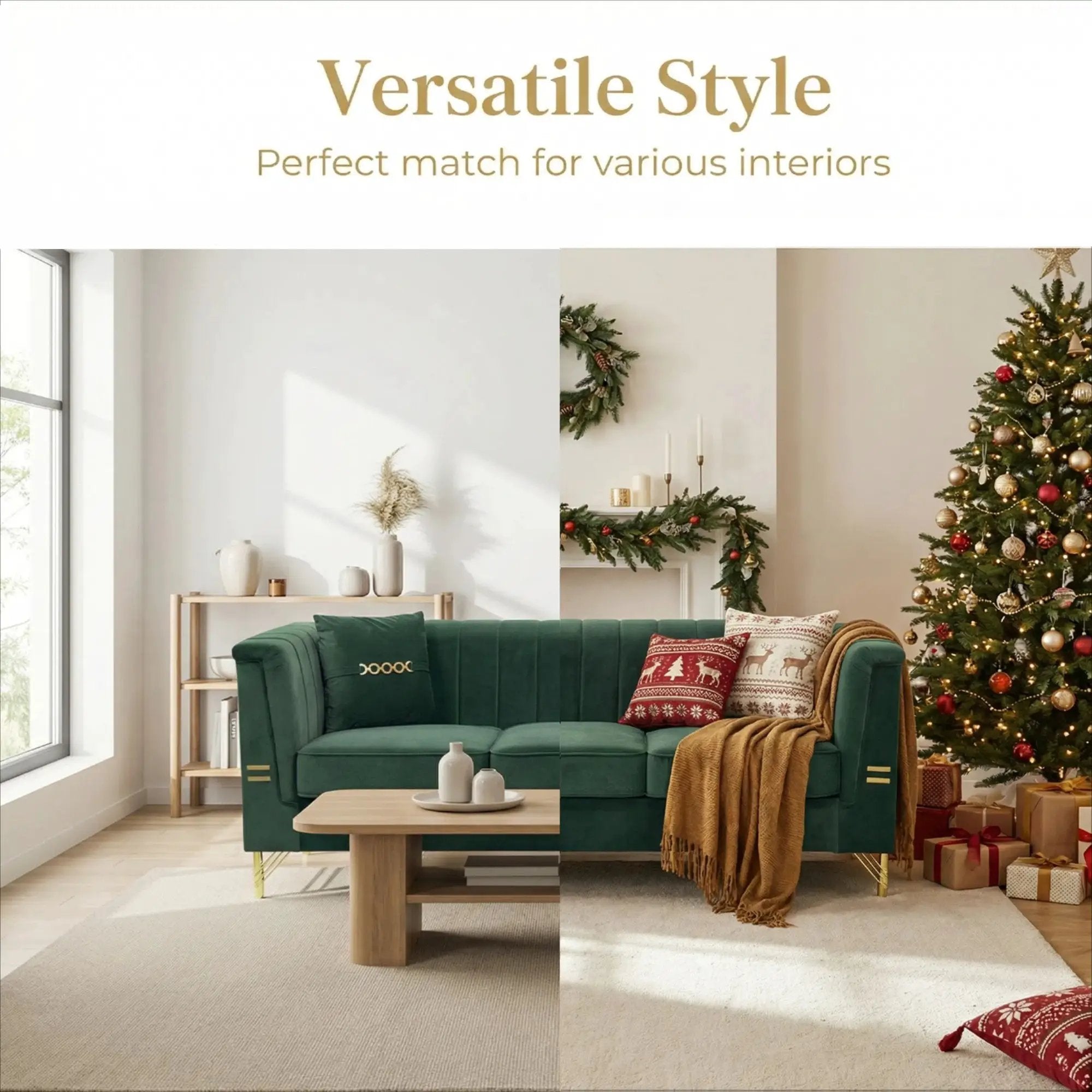 FX-P82-GR3 82.67" Modern Velvet 3-Seater Chesterfield Sofa with 2 Pillows by HouseOfZazla