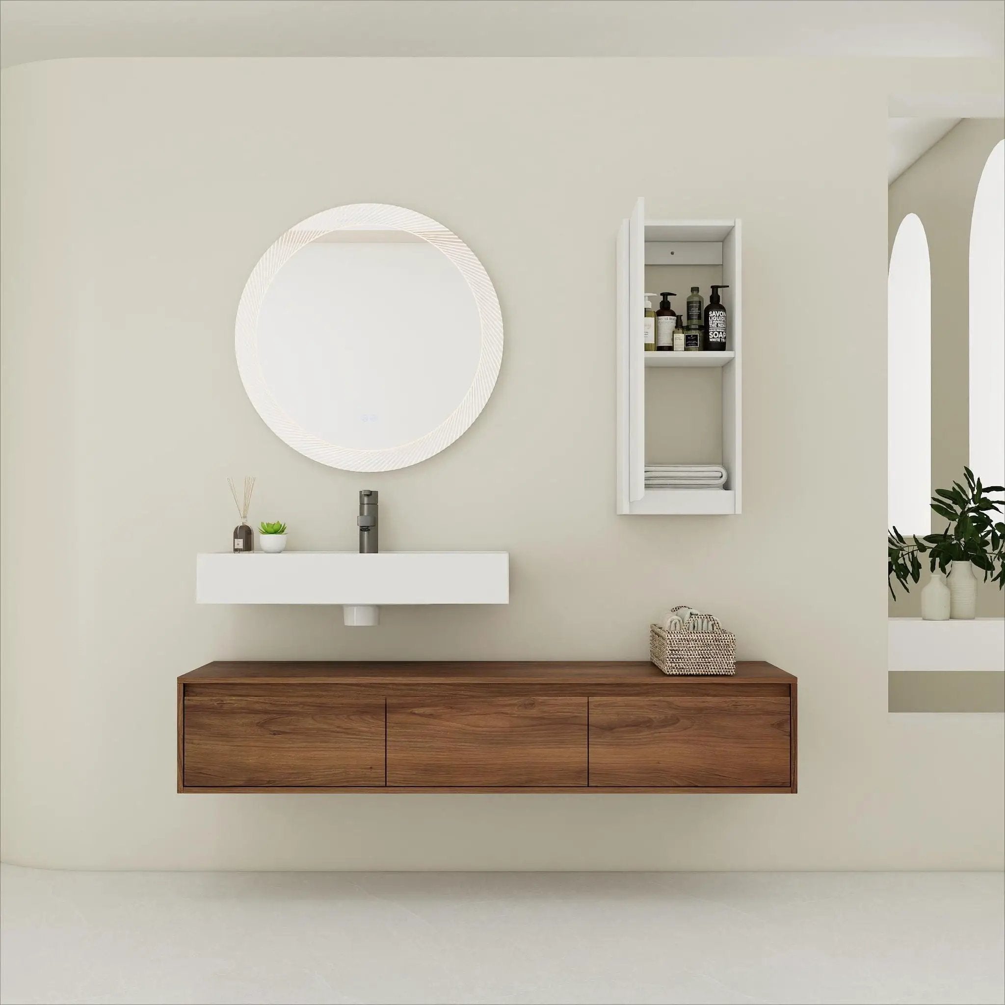 Modern Wall Mounted Bathroom Vanity With Resin Sink And Side Cabinet - Brown Ebony by HouseOfZazla