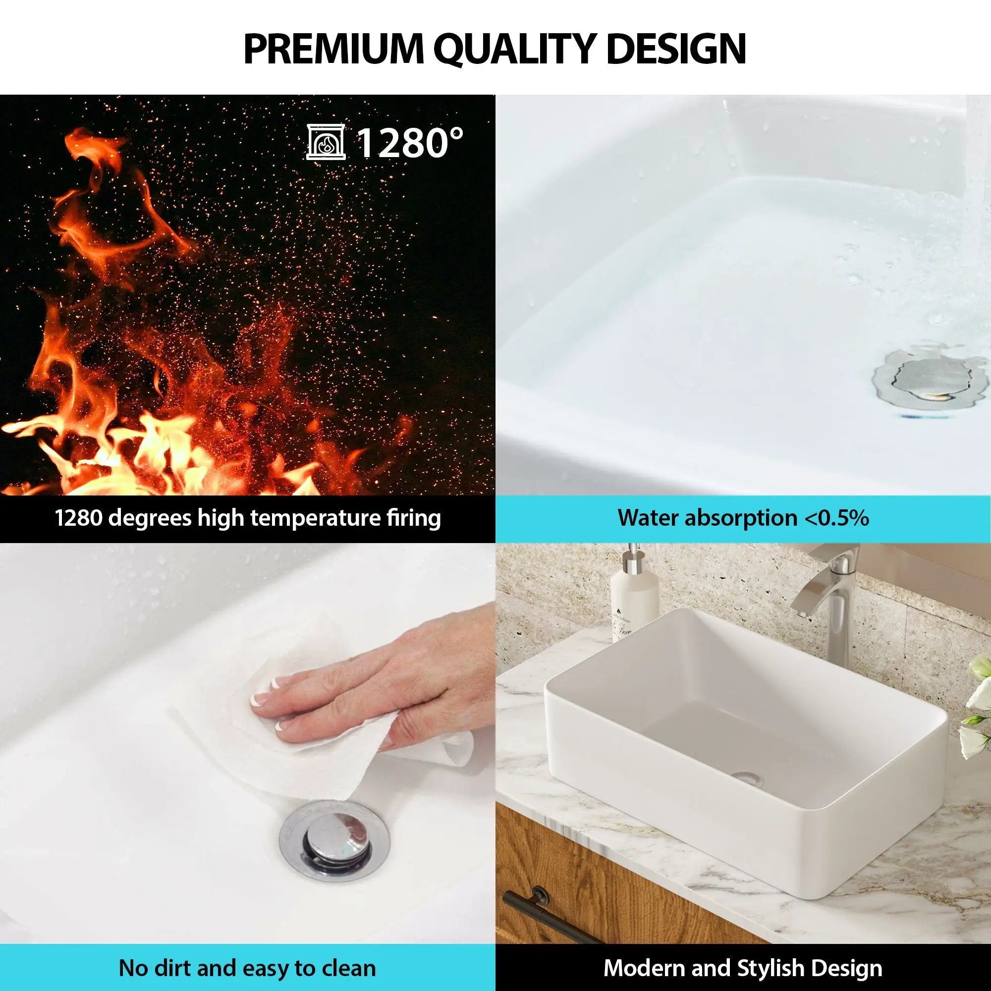 Modern European Design 21" X 14" Ceramic Rectangular Vessel Bathroom Sink - White by HouseOfZazla
