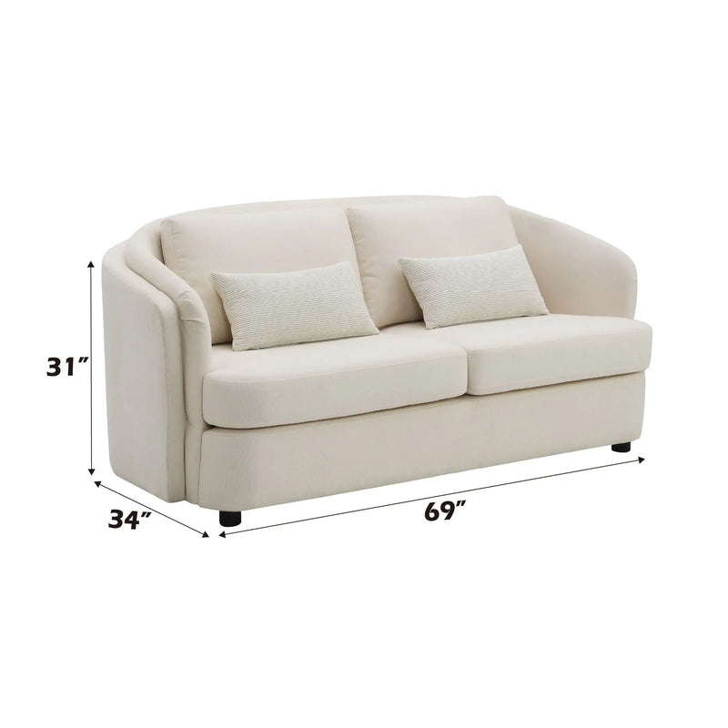 Mariko - Linen Loveseat With 2 Toss Pillows - Beige by HouseOfZazla