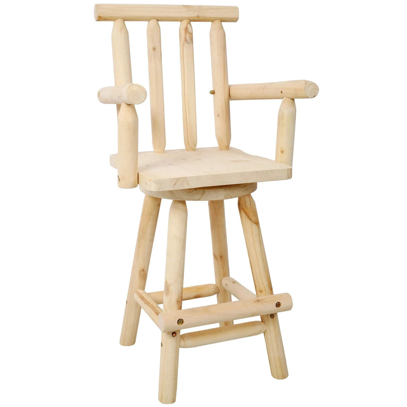 Rustic Bar Stool, Fir Wood Construction, Wide Armrest by Unique Piece Furniture