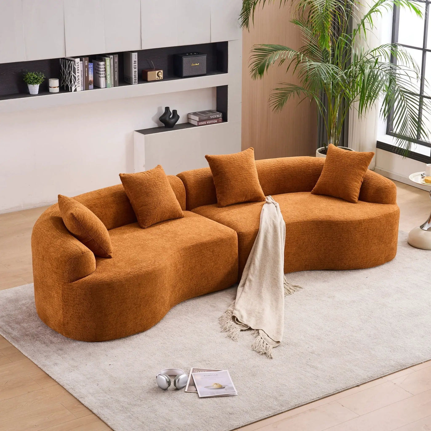 4 Seater Sofa With Fabric, 30D, 60 Hardness Full Sponge, 4 Pillow For Living Room, Home Furniture Sleeper Sectional Sofa For Apartment by HouseOfZazla