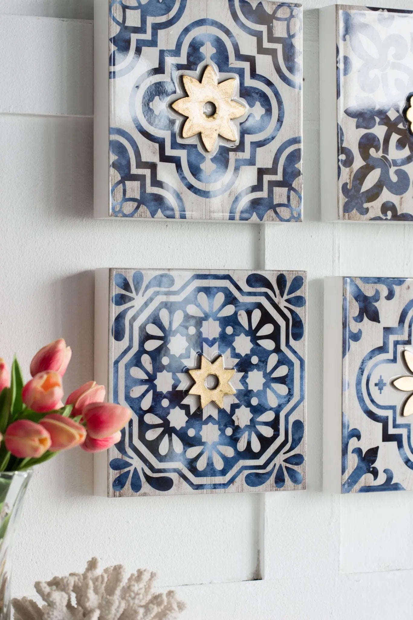Abstract, And Wall Decor Accents (Set of 4) - White / Blue by Unique Piece Furniture