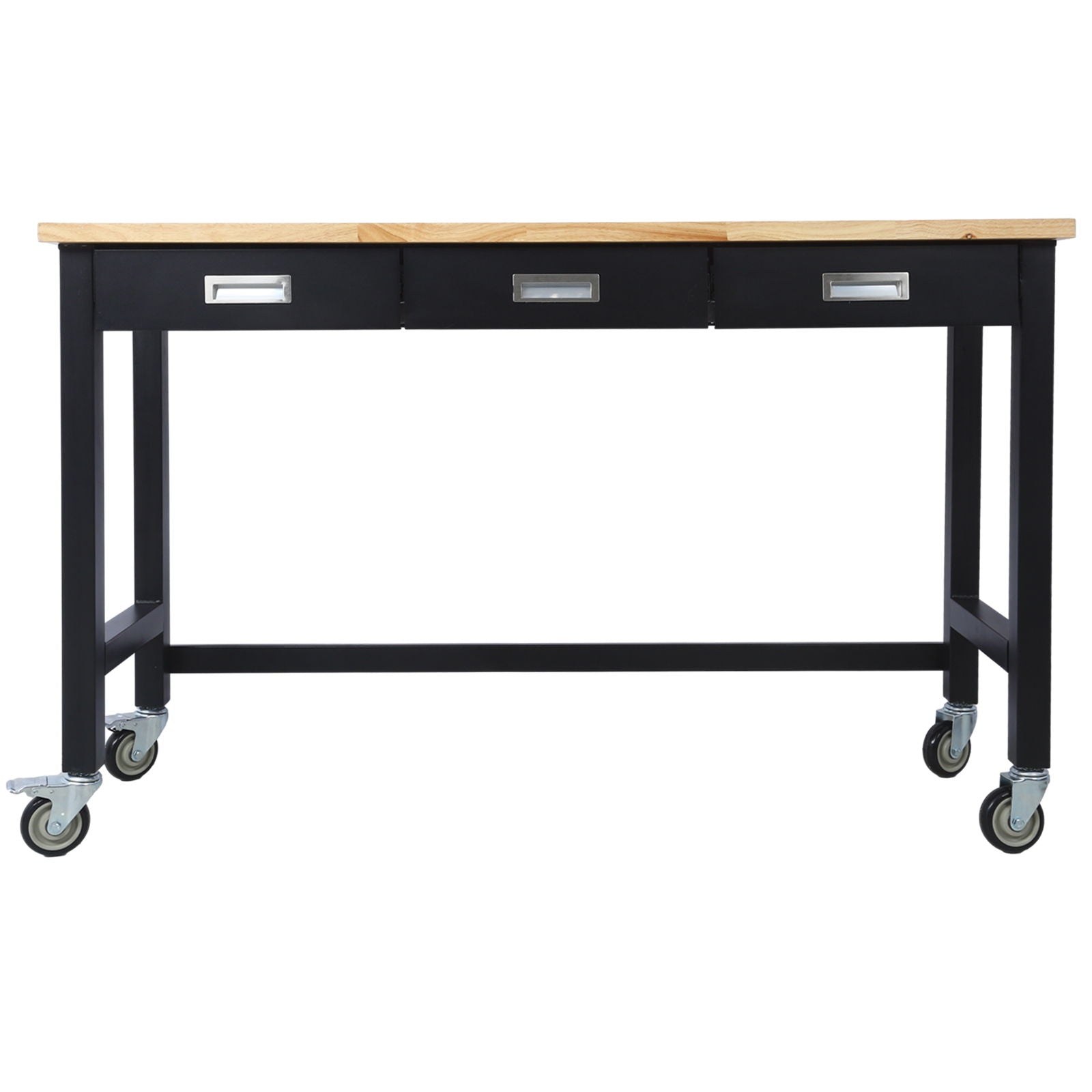 Work Bench, Workbench With Drawer Storage, Heavy Duty Bamboo Wood Work Table With Wheels For Garage Home Office by HouseOfZazla