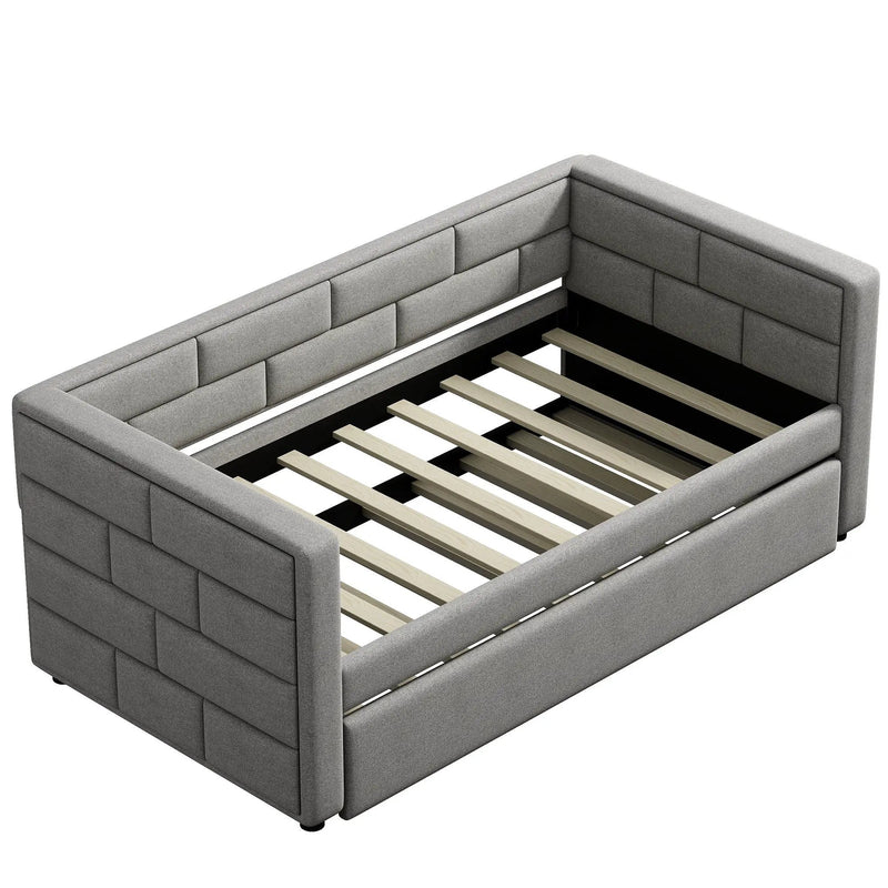 Upholstered Twin Size Daybed With Trundle, Padded Back And Sides - Gray by Unique Piece Furniture