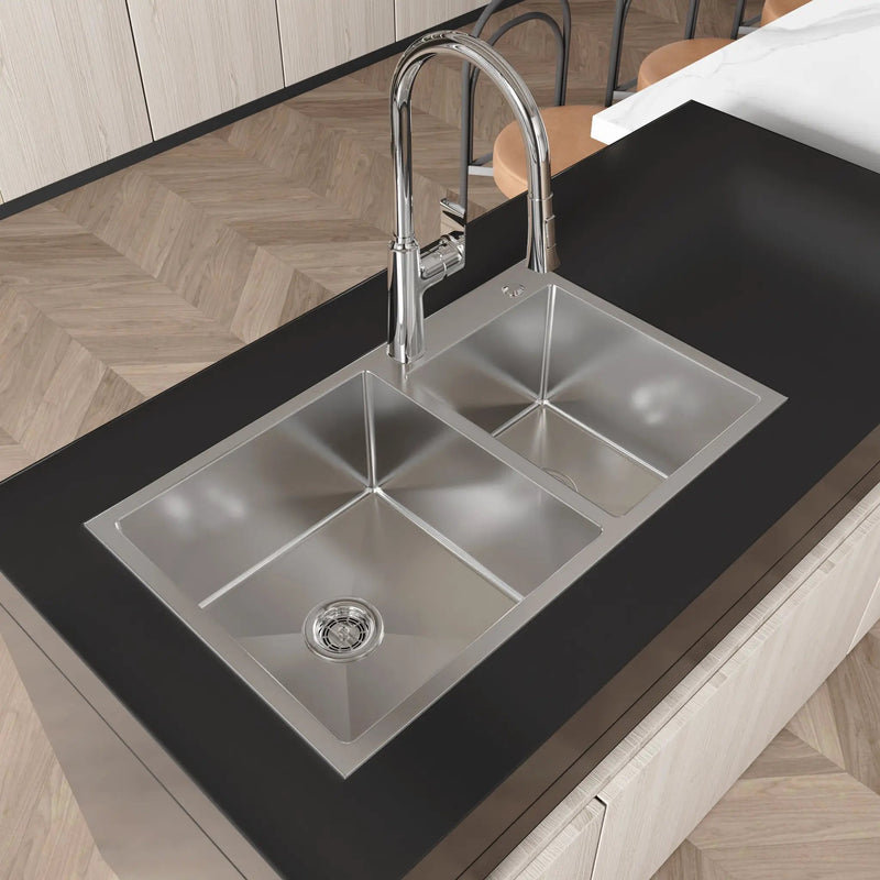 Stainless Steel Kitchen Sink, 32"x19" Double Bowl in Brushed Nickel by HouseOfZazla