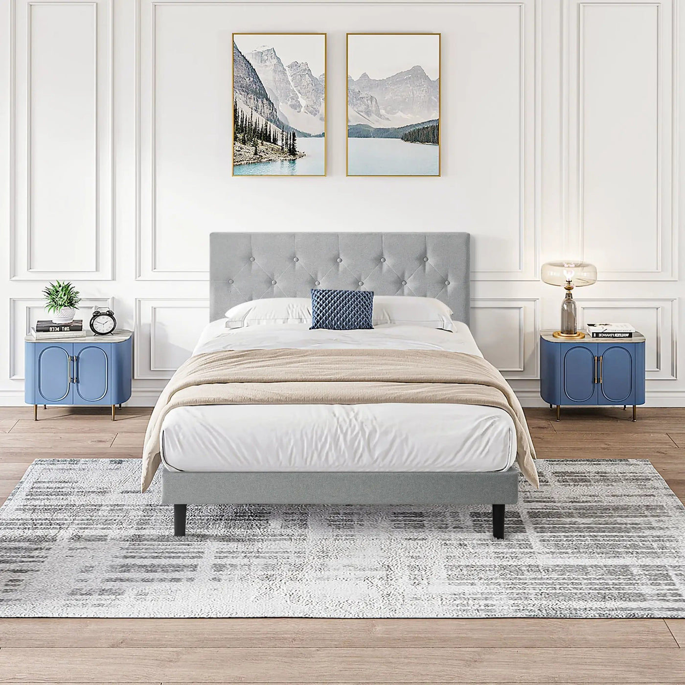 Modern Upholstered Platform Bed Frame With Button Tufted Fabric Headboard by HouseOfZazla