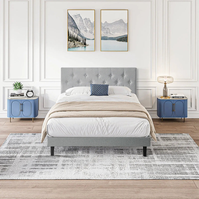 Modern Upholstered Platform Bed Frame With Button Tufted Fabric Headboard by Unique Piece Furniture