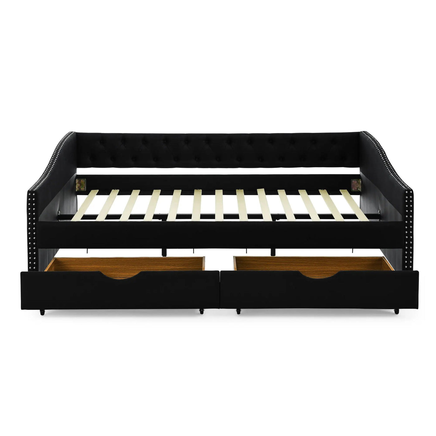 Upholstered Tufted Daybed With 2 Drawers, Waved Arms by Unique Piece Furniture