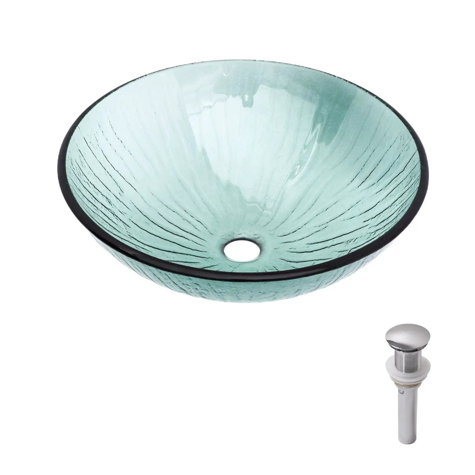 Vessel Sink With Trim, Round Bowl, Pop Up Drain (No Faucet) - Green by HouseOfZazla