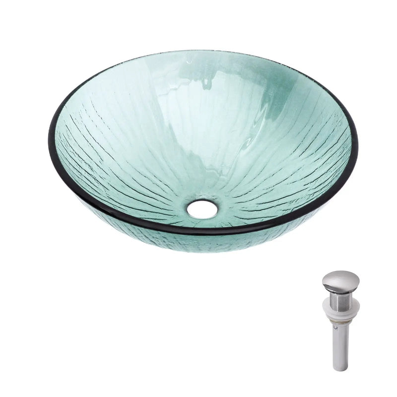 Vessel Sink With Trim, Round Bowl, Pop Up Drain (No Faucet) - Green by HouseOfZazla