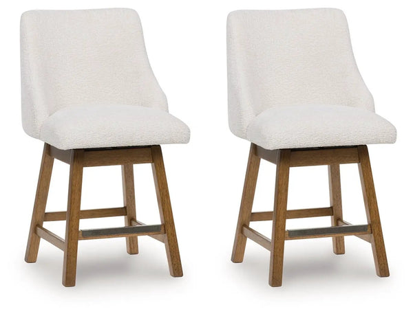 Cabalynn - Upholstered Swivel Barstool (Set of 2) - Oatmeal / Light Brown