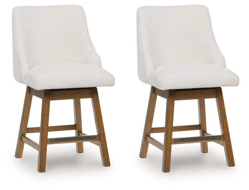 Cabalynn - Upholstered Swivel Barstool (Set of 2) - Oatmeal / Light Brown by Unique Piece Furniture