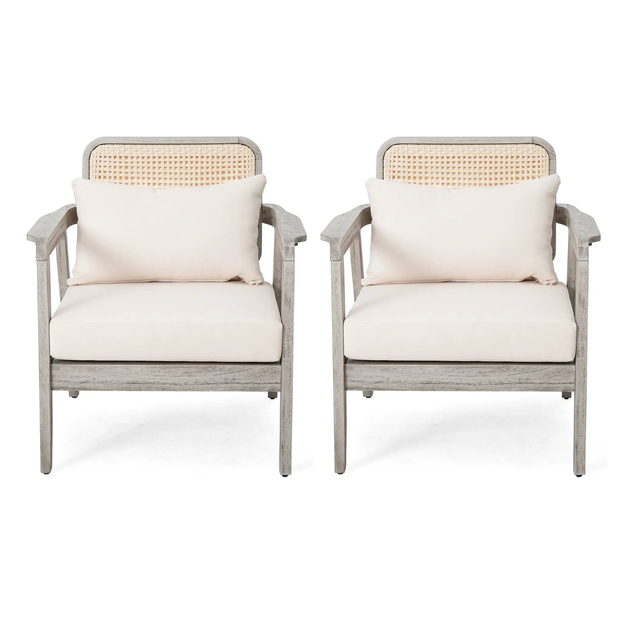 (Set of 2) Outdoor Acacia Wood Patio Club Chairs with Cushions by HouseOfZazla