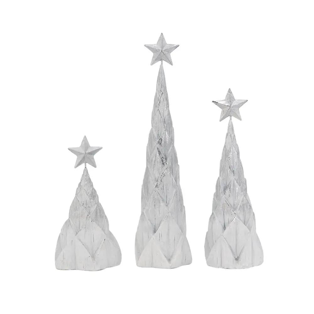Resin / Foil Christmas Tree With Star Top (Set of 3) - White / Silver by Unique Piece Furniture