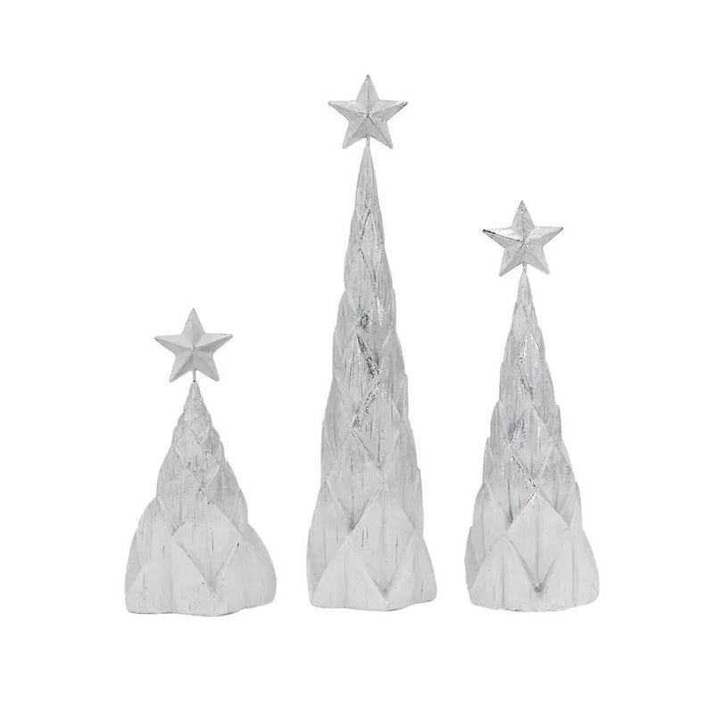 Resin / Foil Christmas Tree With Star Top (Set of 3) - White / Silver by Unique Piece Furniture