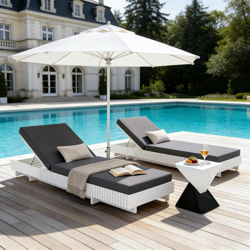 White Acacia Solid Wood Outdoor Chaise Lounge with Dark Grey Cushion by HouseOfZazla