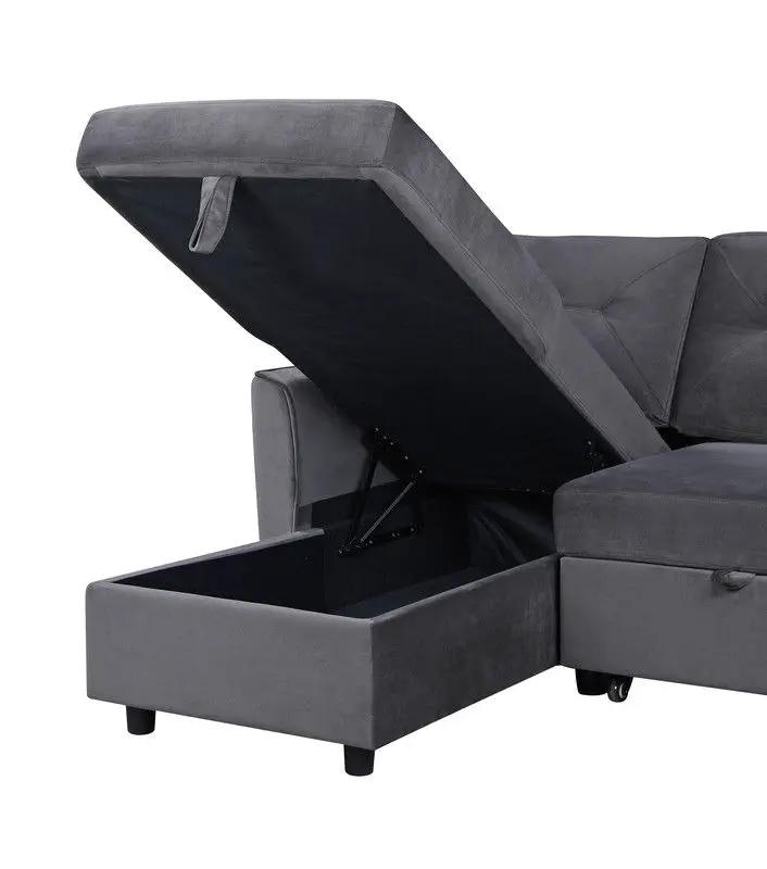 Hudson - Reversible Sleeper Sectional Sofa With Storage Chaise - Dark Gray by Unique Piece Furniture
