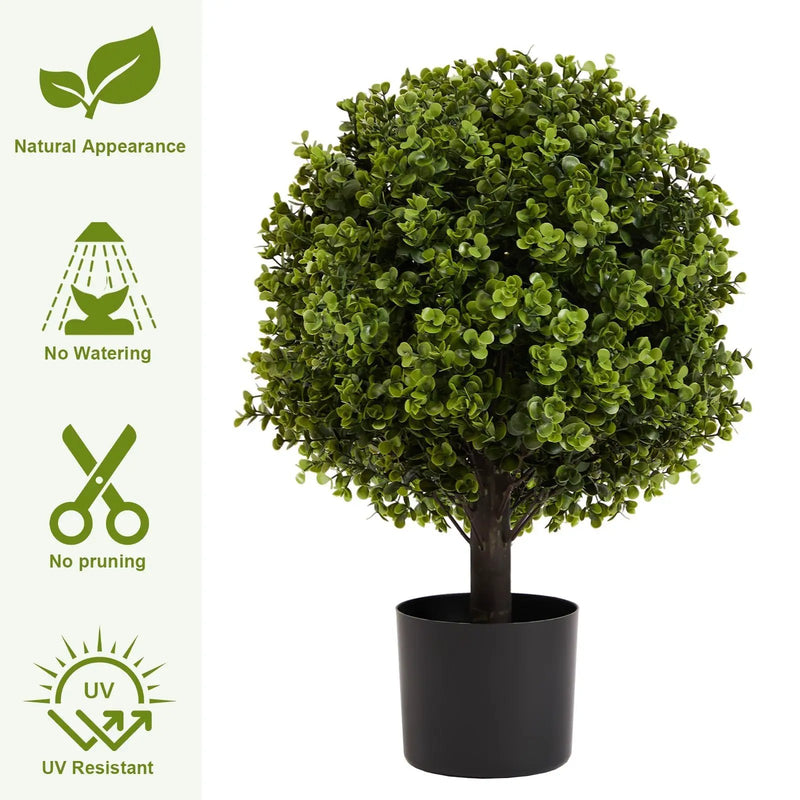 22in Boxwood Ball Shaped Artificial Topiary Shrubs Tree in Pot - Set of 2 by HouseOfZazla