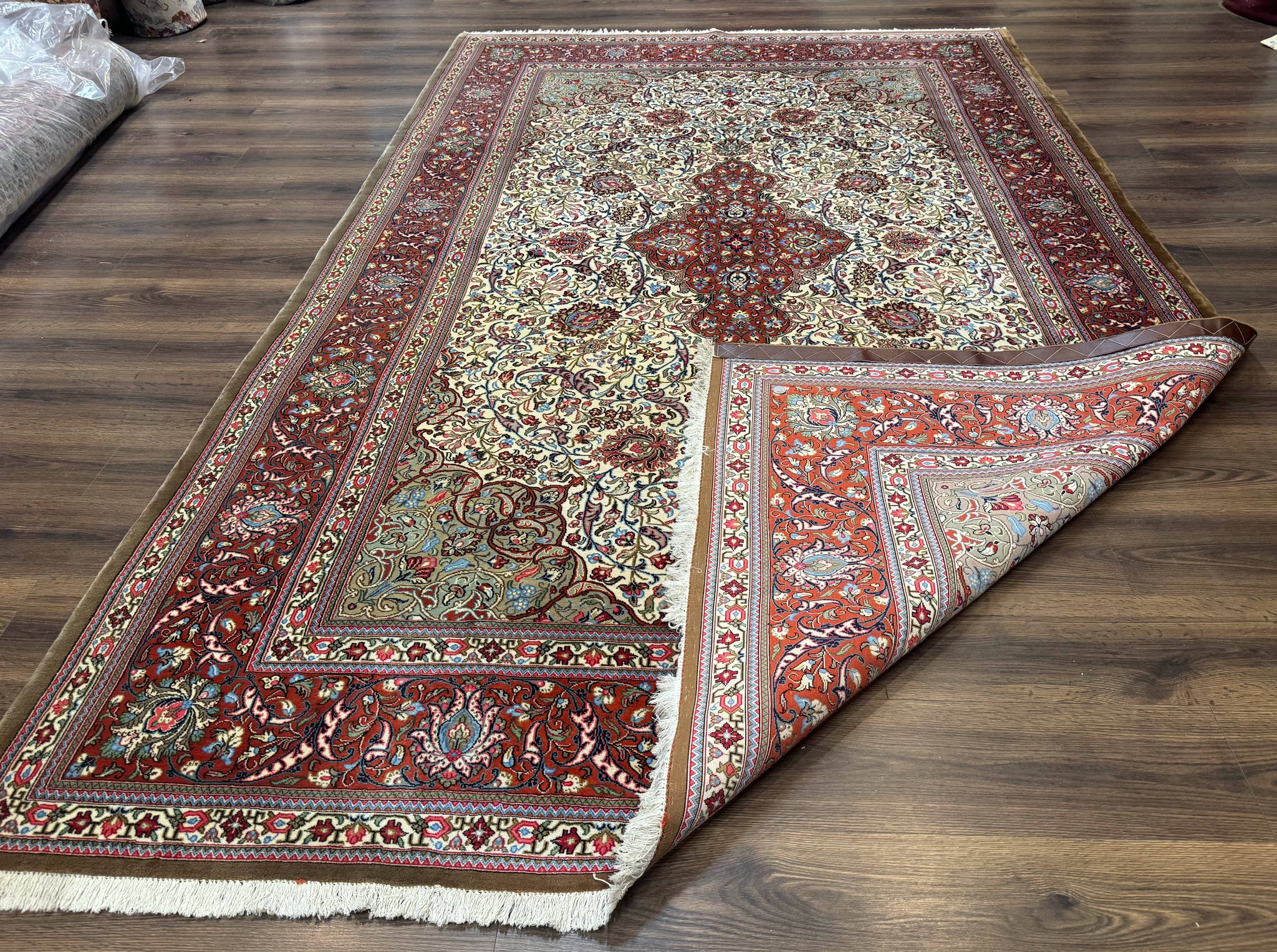 Persian Qum Rug 7x11, Beige and Red, Highly Detailed Floral Pattern, Fine 260 KPSI by Jewel Rugs