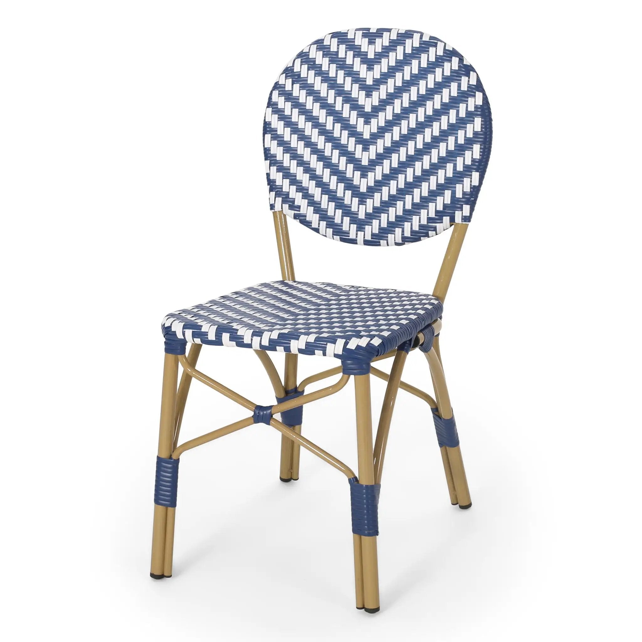 Outdoor Rattan and Aluminum French Armless Bistro Chairs Set - Navy Blue by HouseOfZazla