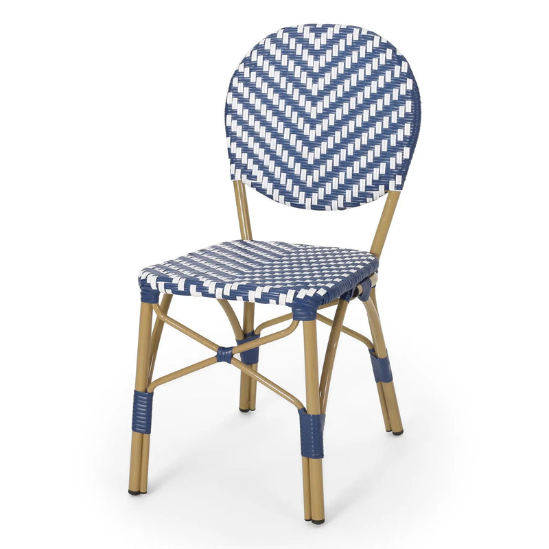 Outdoor Rattan and Aluminum French Armless Bistro Chairs Set - Navy Blue by HouseOfZazla