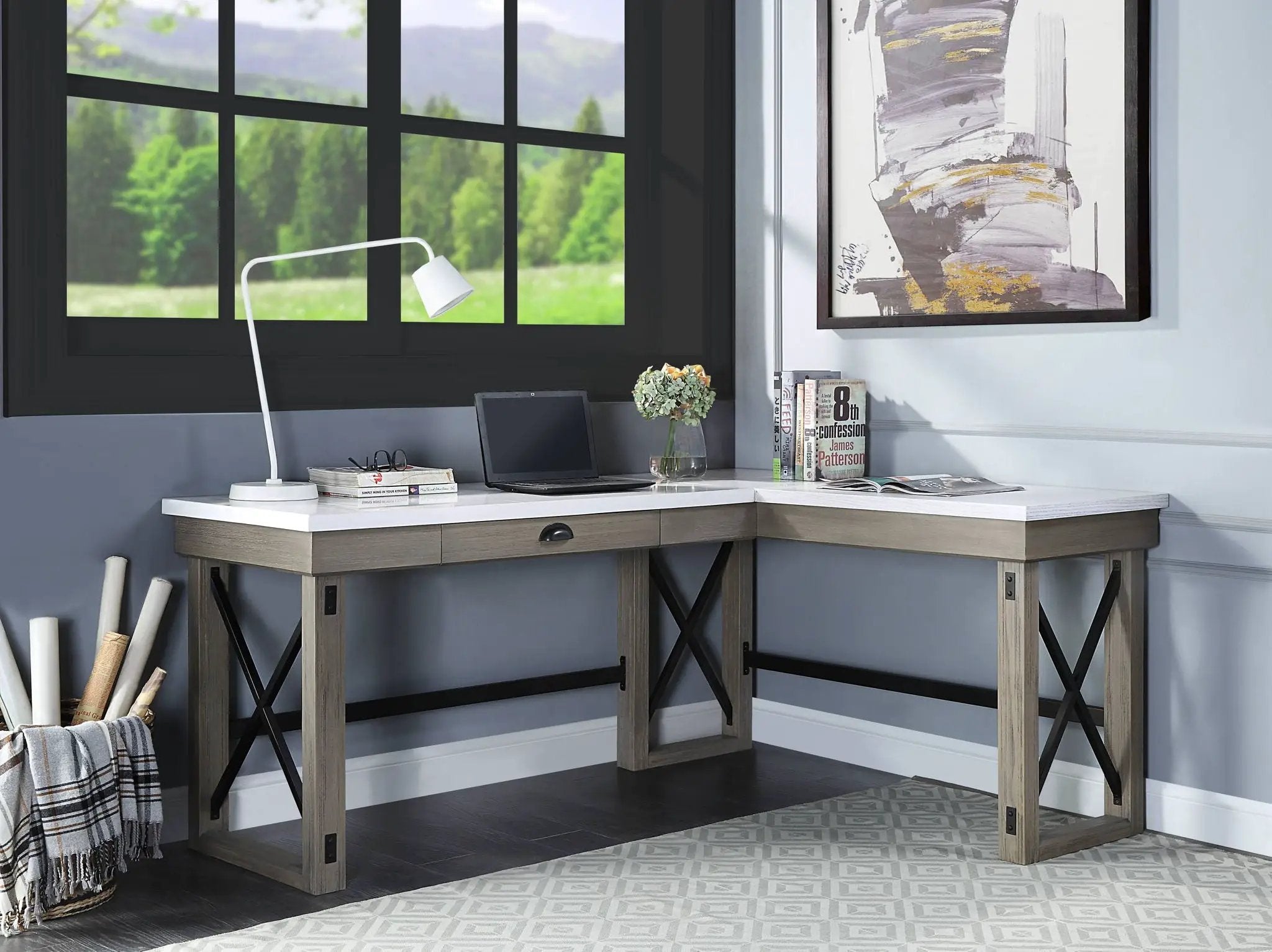 Talmar - Marble Top & Rustic Writing Desk With Lift Top - Oak by Unique Piece Furniture