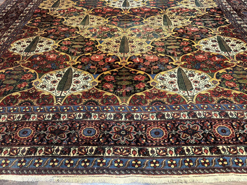 Antique Persian Bakhtiari Rug 12x19, Palace Size Wool Handmade Persian Carpet, Oversized Rug, Panel Design, Peacocks, Multicolor, Rare by Jewel Rugs