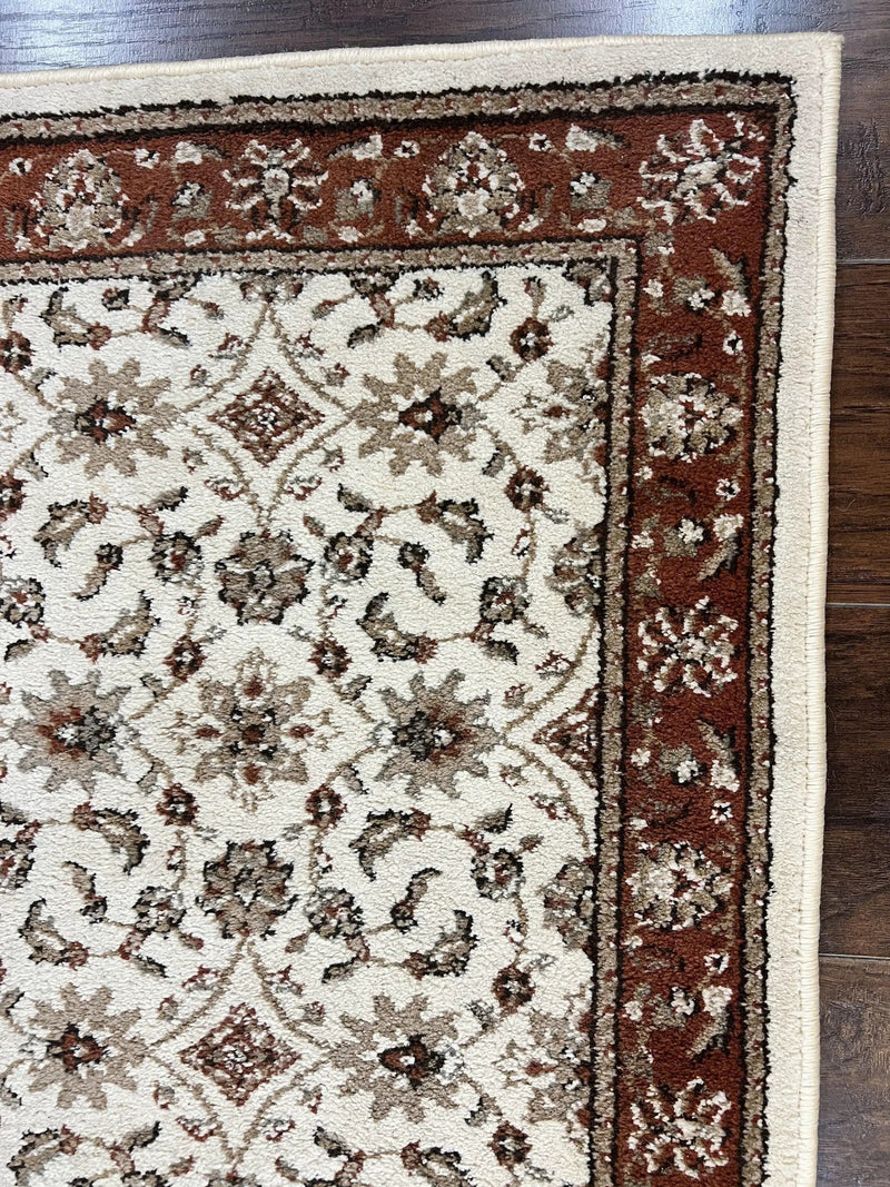 Runner Rug 2 x 7.6, Skinny Runner, Oriental Rug for Hallway, Ivory & Rust Red, Floral Allover by Jewel Rugs
