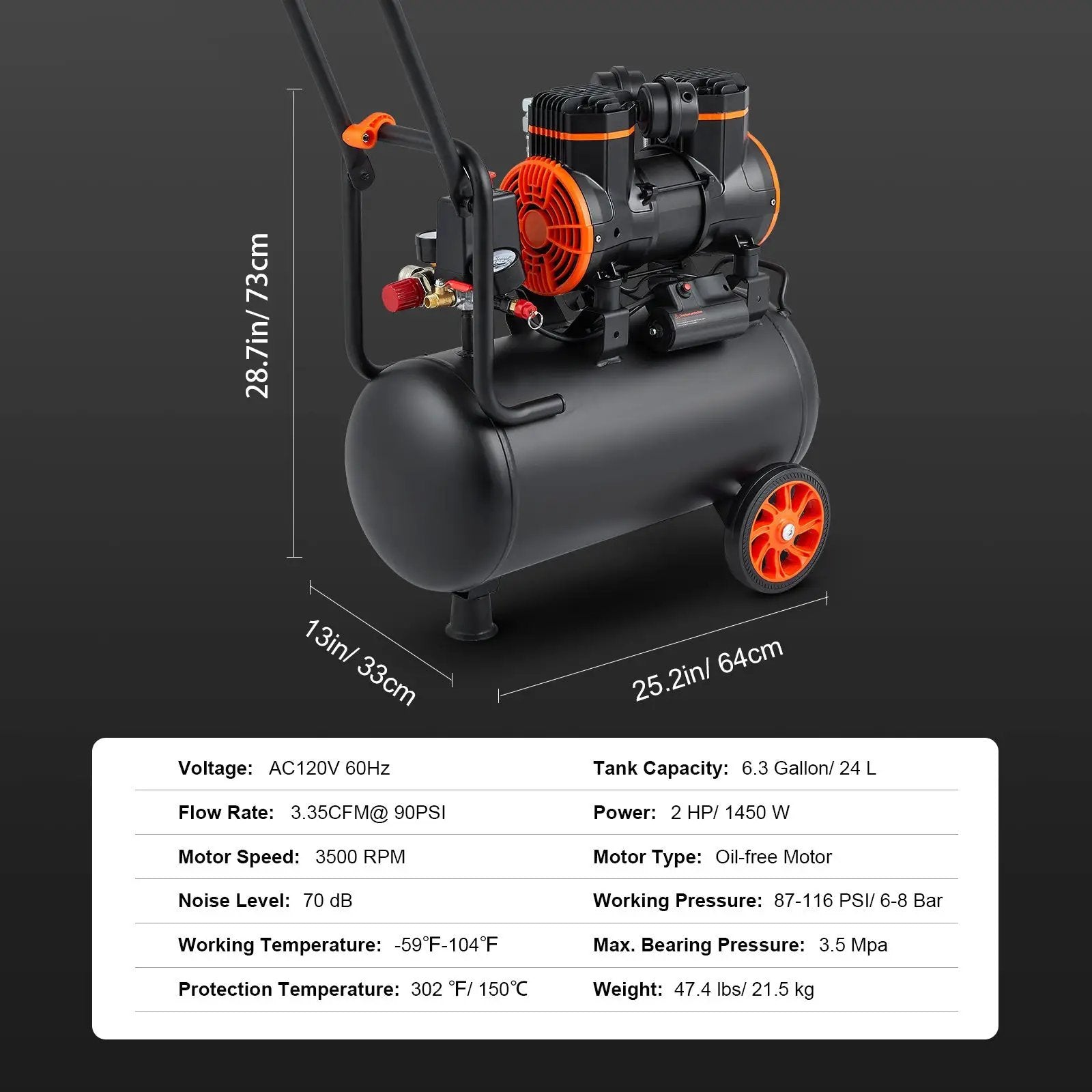Air Compressor 6.3 Gallon 1450W 3.35 CFM@ 90PSI with Max. 116PSI Pressure by HouseOfZazla