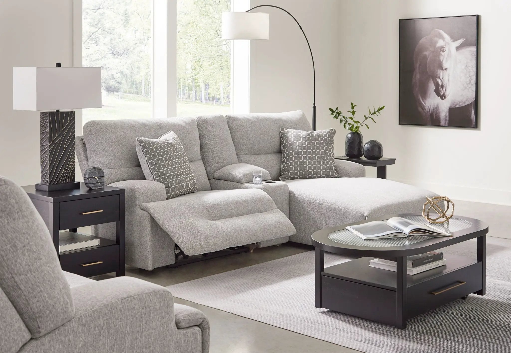 Acklen Place - 4 Pc. - 3-Piece Power Reclining Sectional Sofa With Raf Chaise, Wide Seat Power Recliner - Pewter by Unique Piece Furniture
