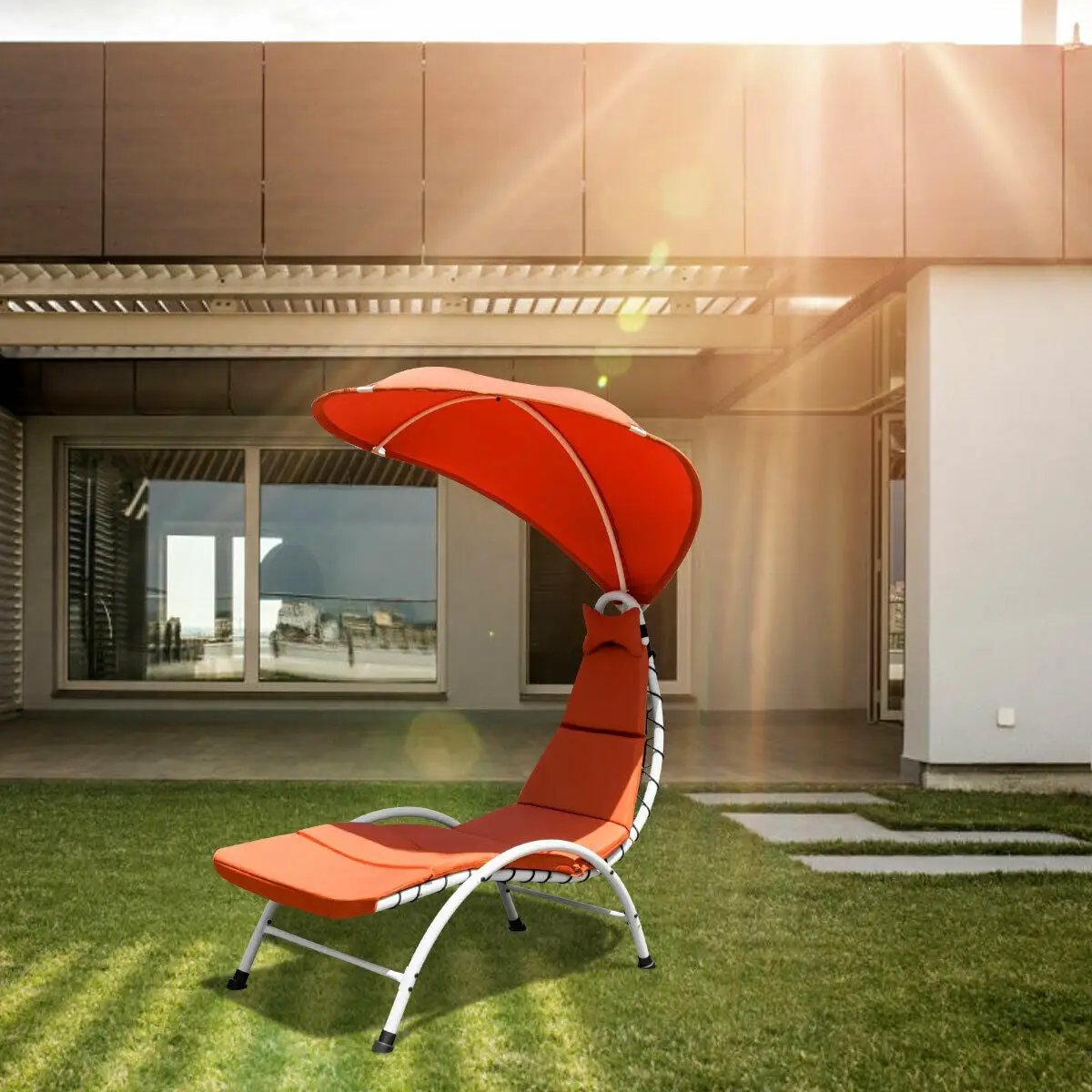 Patio Hanging Swing Hammock Chaise Lounger Chair with Canopy by DirectDeals
