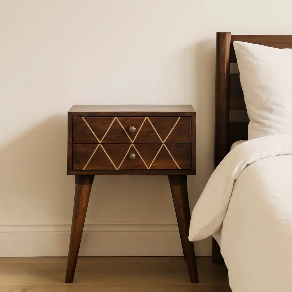 Inlay Geo Brass Bedside Table - Chestnut by Unique Piece Furniture
