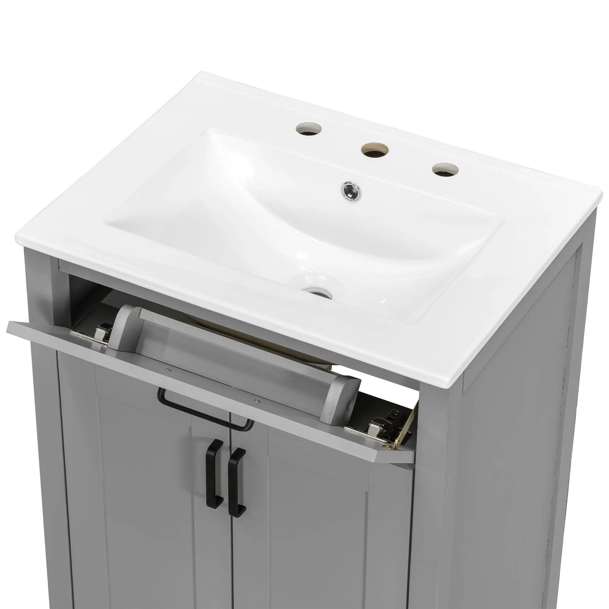 Bathroom Vanity With Ceramic Sink, Soft Close Doors, Flip Drawer, Double Layer Door Shelves by HouseOfZazla