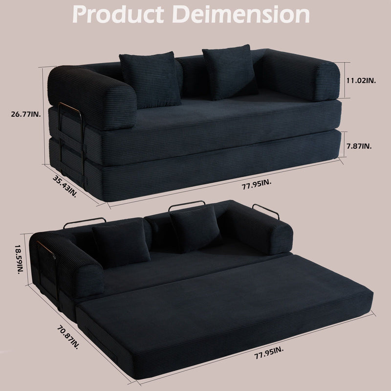 Convertible Sleeper Sofa Bed With Cylindrical Pillow, With Fixed Shape Frame by Unique Piece Furniture