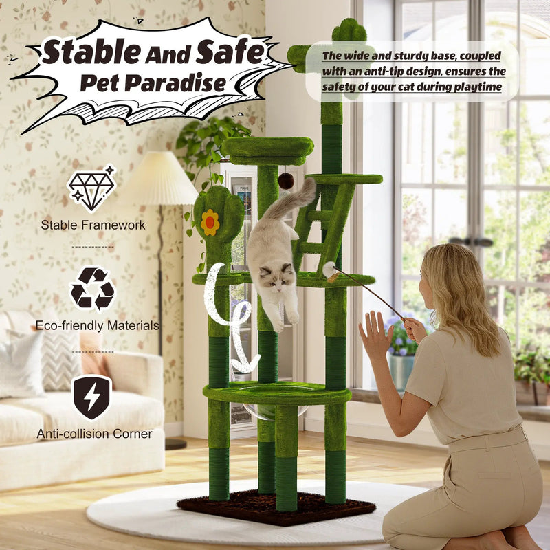 72in Cactus Cat Tree Tall Cat Tower for Indoor Cats by HouseOfZazla