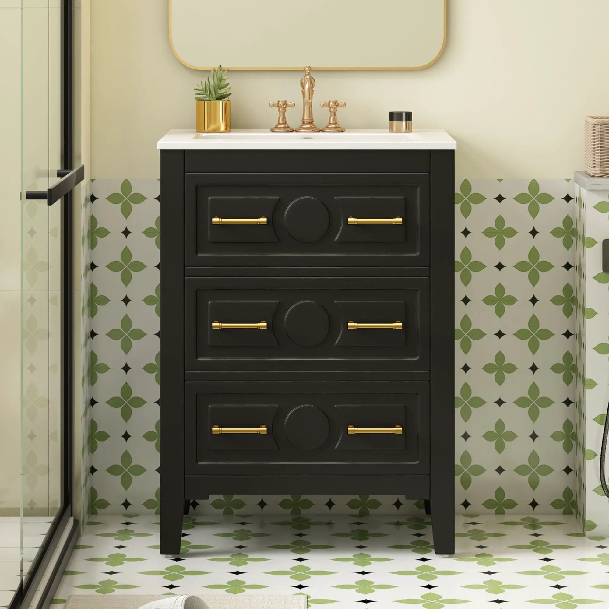 Bathroom Vanity With Sink, Free Standing Single Set, 3 Drawer Storage Cabinet by Unique Piece Furniture