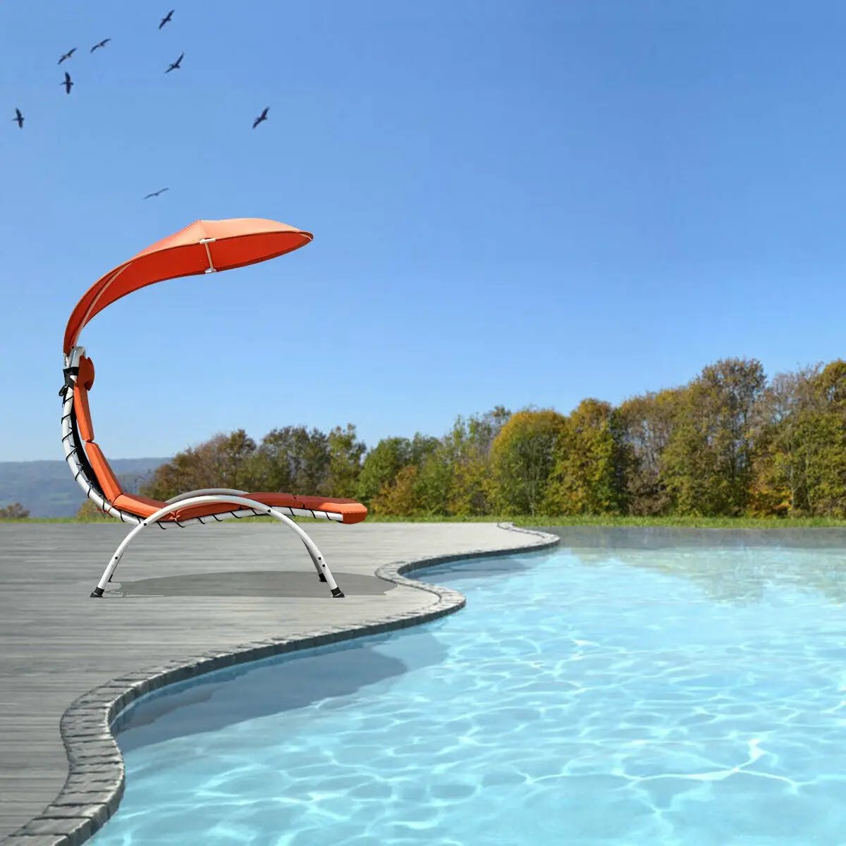 Patio Hanging Swing Hammock Chaise Lounger Chair with Canopy by DirectDeals