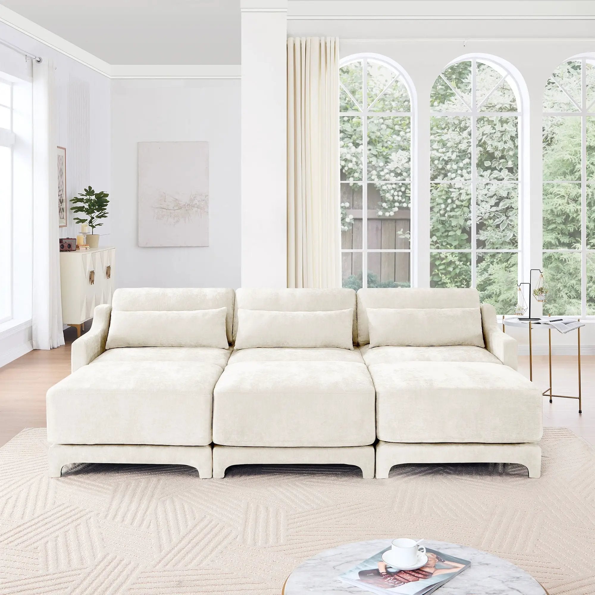 Stylish Sofa With Ottoman And Lumbar Pillows, Ergonomic Design by HouseOfZazla