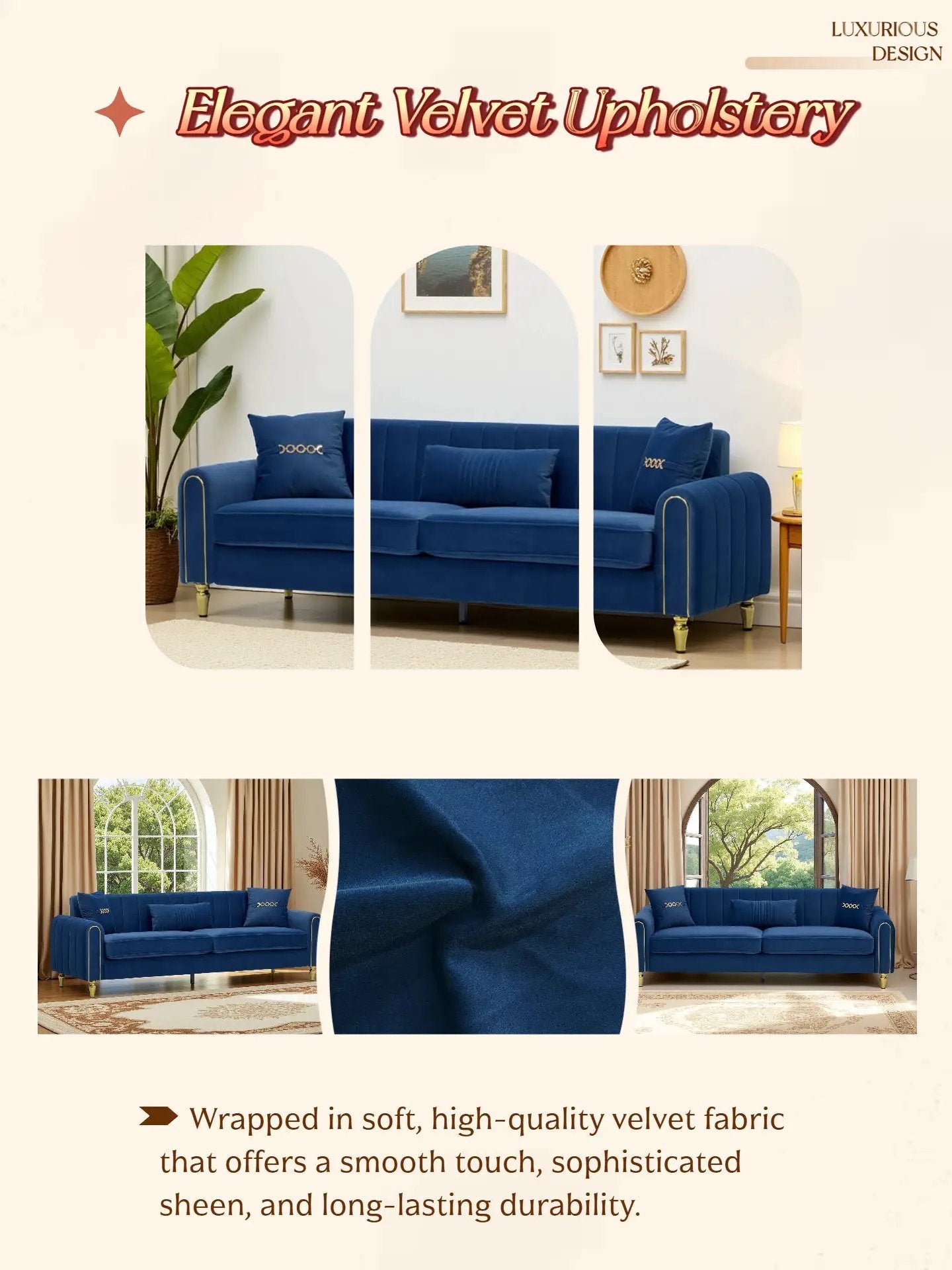 FX-P11-RB 87.4 Inches Upholstered 3-Seater Sofa with Throw Pillows by HouseOfZazla