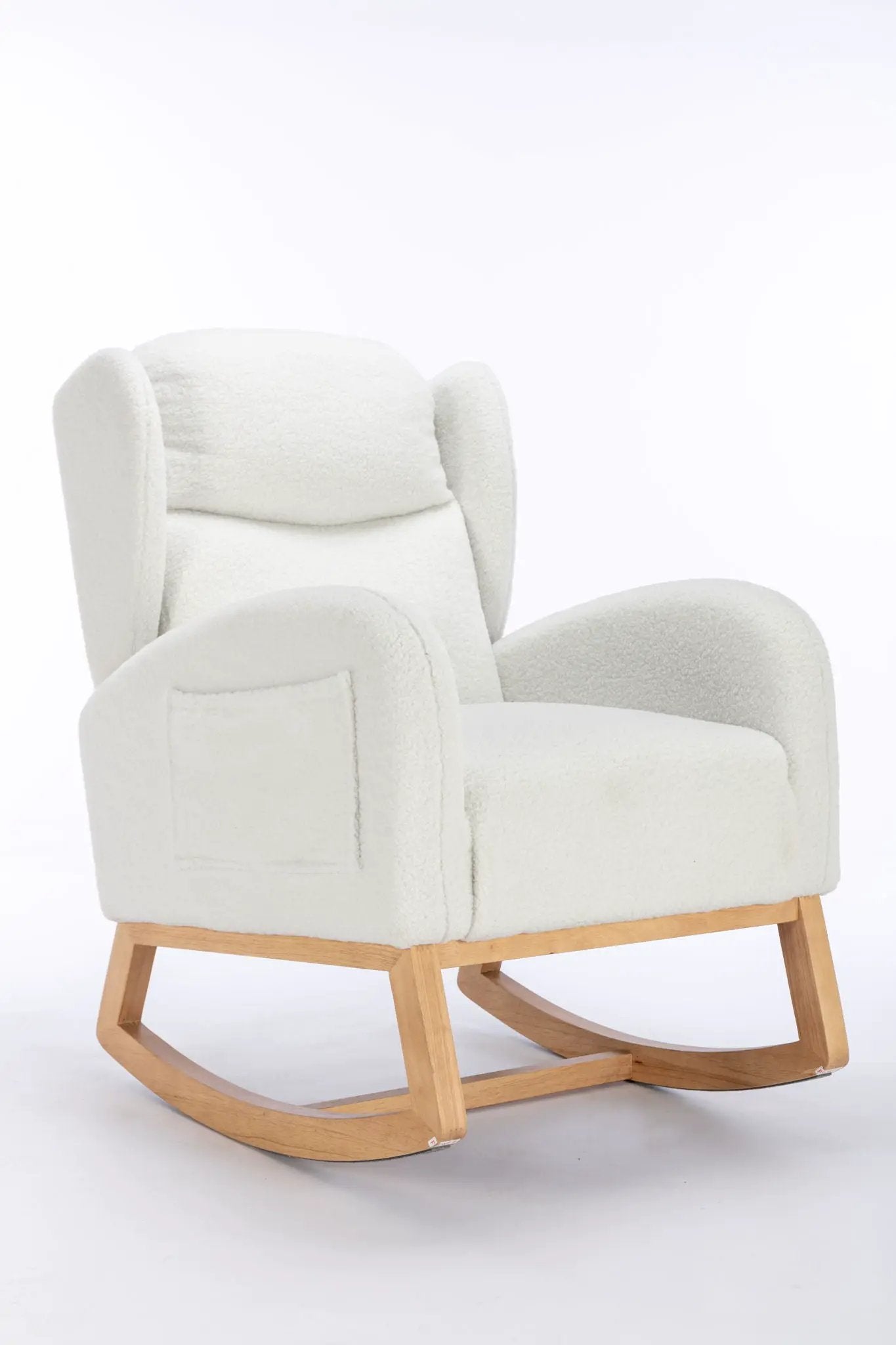 Teddy Fabric Rocking Chair With Packet Wood Legs - Ivory by HouseOfZazla